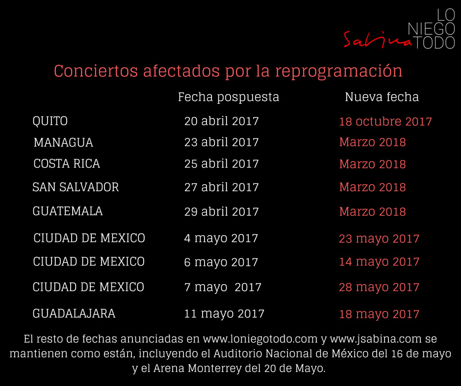 Sabina conciertos reprogramados lo niego todo